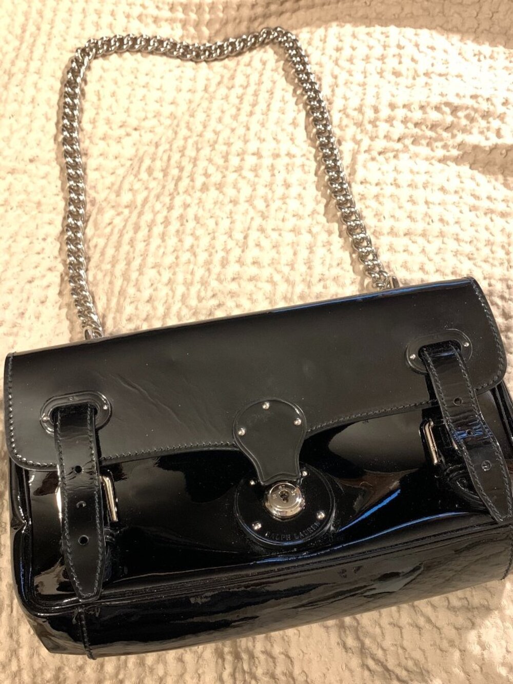Ralph Lauren Purple Label "Ricky" Jet Black Patent Leather Purse